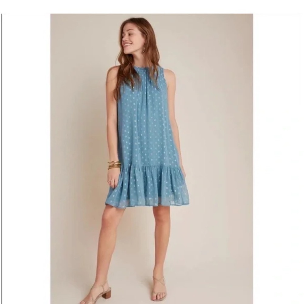 Anthropologie Blue Polka Dot Midi Dress